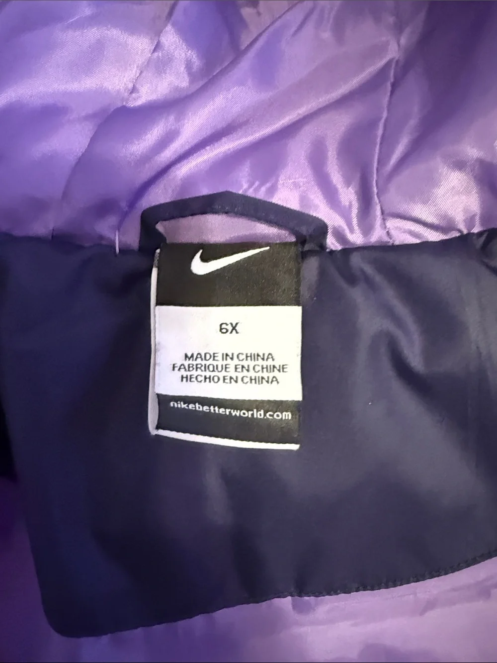 Nike Purple Kids Puffer Jacket with Hood